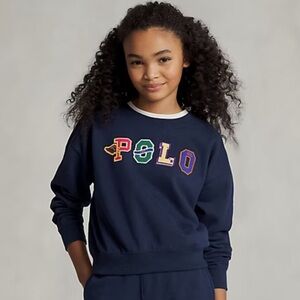 Polo Ralph Lauren Girls Crewneck Sweatshirt With Patch Logo Navy Blue Size XL 16